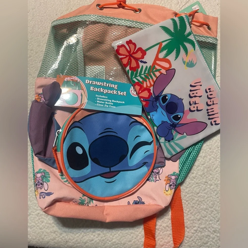 Disney Lilo & Stitch Kids Drawstring Backpack - Pink and Blue‎